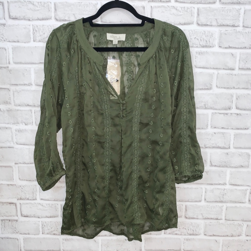 Olive & Oak Green Semi See-through Top/Blouse